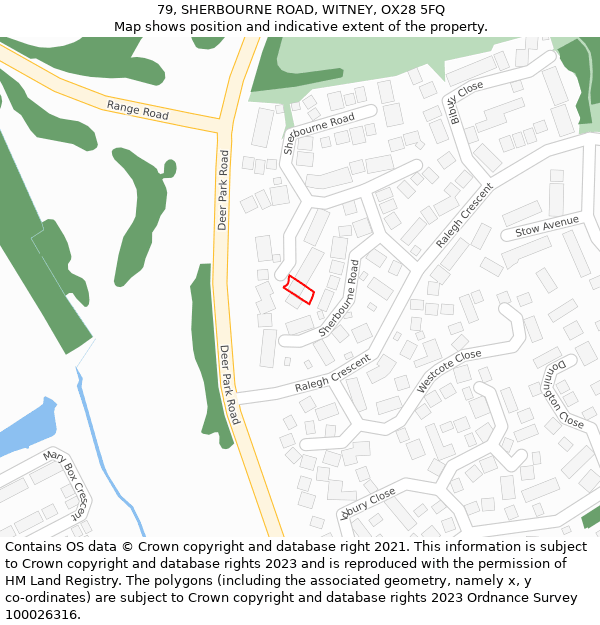 79, SHERBOURNE ROAD, WITNEY, OX28 5FQ: Location map and indicative extent of plot