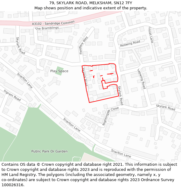 79, SKYLARK ROAD, MELKSHAM, SN12 7FY: Location map and indicative extent of plot