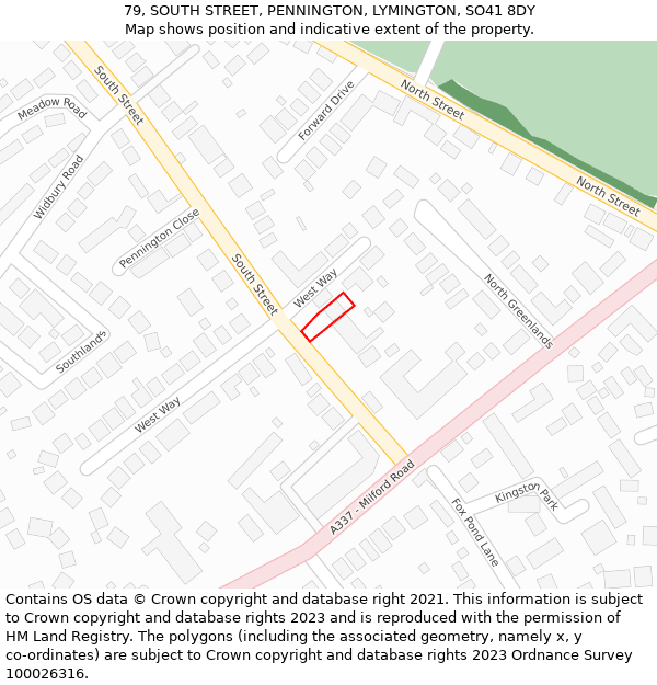 79, SOUTH STREET, PENNINGTON, LYMINGTON, SO41 8DY: Location map and indicative extent of plot