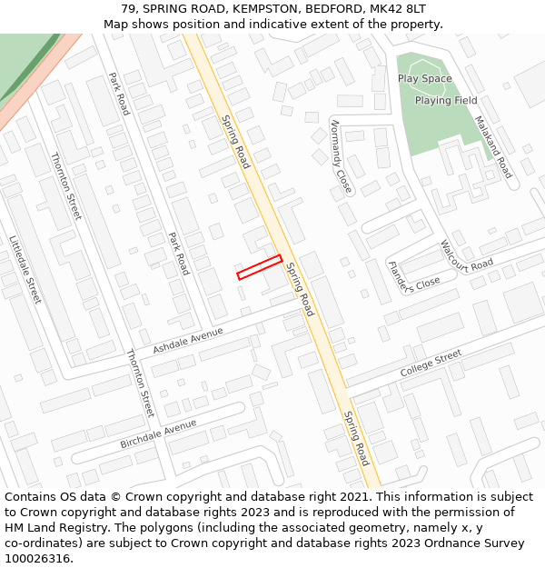 79, SPRING ROAD, KEMPSTON, BEDFORD, MK42 8LT: Location map and indicative extent of plot