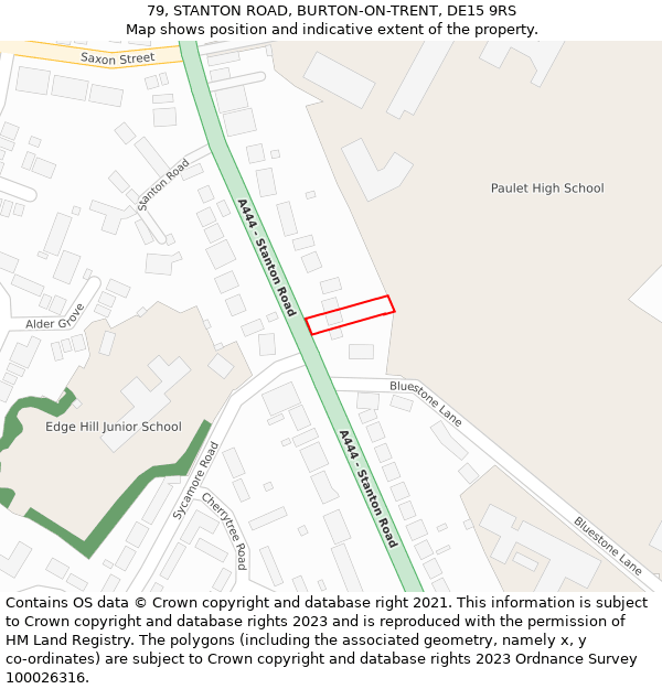 79, STANTON ROAD, BURTON-ON-TRENT, DE15 9RS: Location map and indicative extent of plot