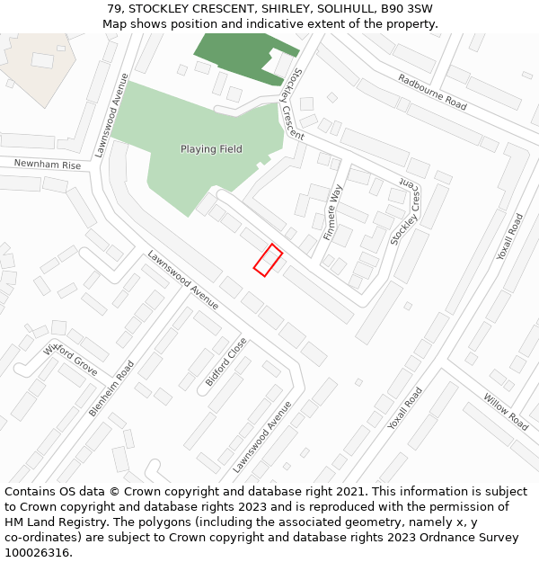 79, STOCKLEY CRESCENT, SHIRLEY, SOLIHULL, B90 3SW: Location map and indicative extent of plot