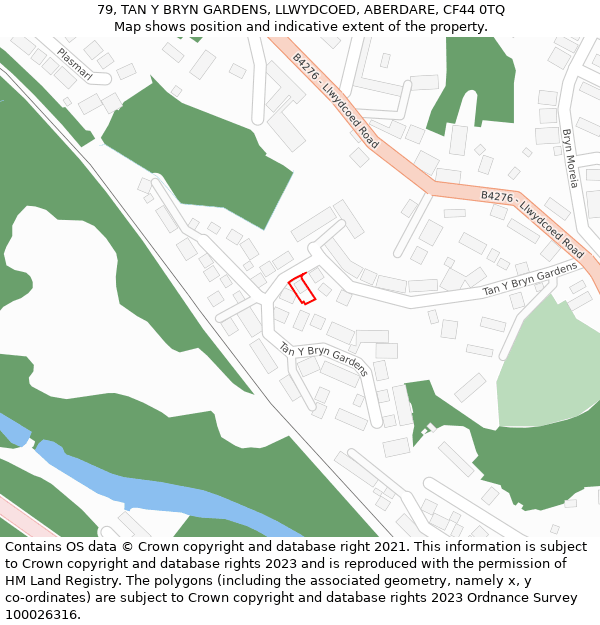 79, TAN Y BRYN GARDENS, LLWYDCOED, ABERDARE, CF44 0TQ: Location map and indicative extent of plot