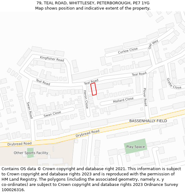 79, TEAL ROAD, WHITTLESEY, PETERBOROUGH, PE7 1YG: Location map and indicative extent of plot