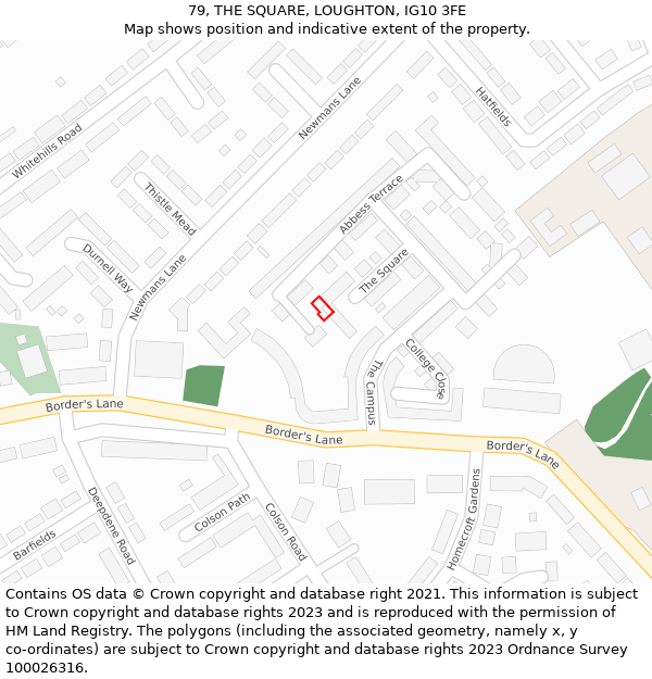 79, THE SQUARE, LOUGHTON, IG10 3FE: Location map and indicative extent of plot