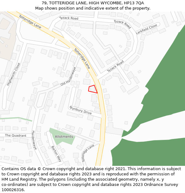 79, TOTTERIDGE LANE, HIGH WYCOMBE, HP13 7QA: Location map and indicative extent of plot