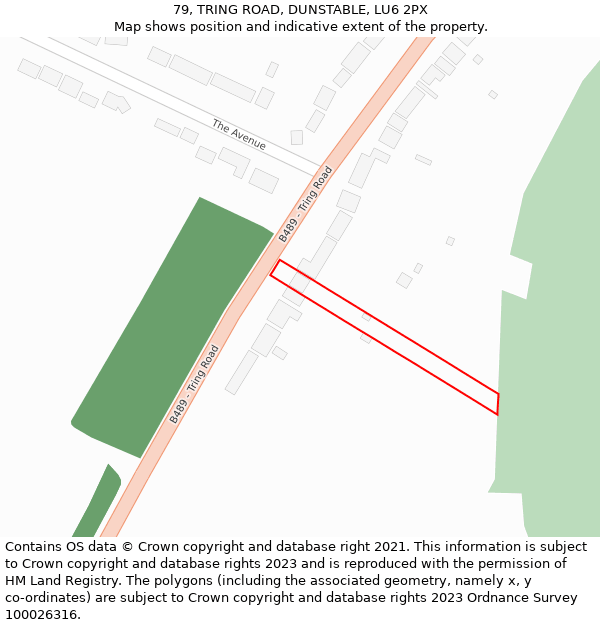 79, TRING ROAD, DUNSTABLE, LU6 2PX: Location map and indicative extent of plot