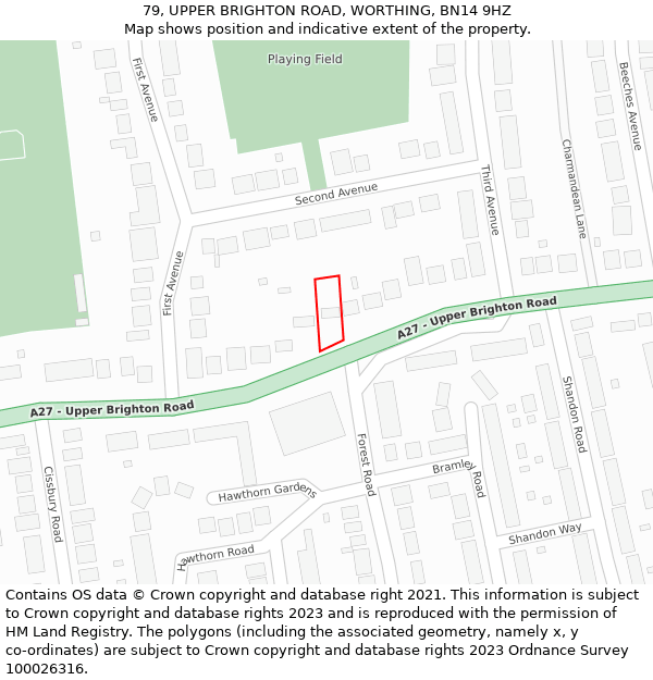 79, UPPER BRIGHTON ROAD, WORTHING, BN14 9HZ: Location map and indicative extent of plot