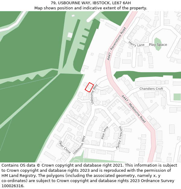 79, USBOURNE WAY, IBSTOCK, LE67 6AH: Location map and indicative extent of plot