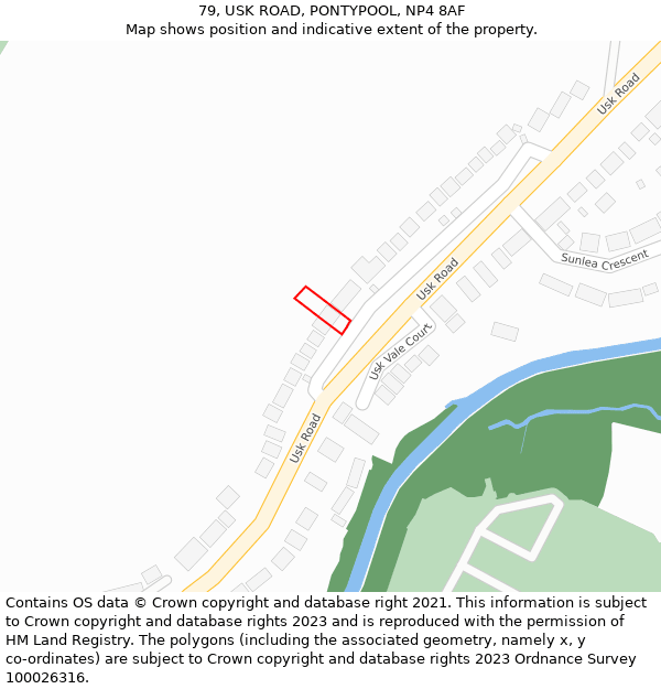 79, USK ROAD, PONTYPOOL, NP4 8AF: Location map and indicative extent of plot
