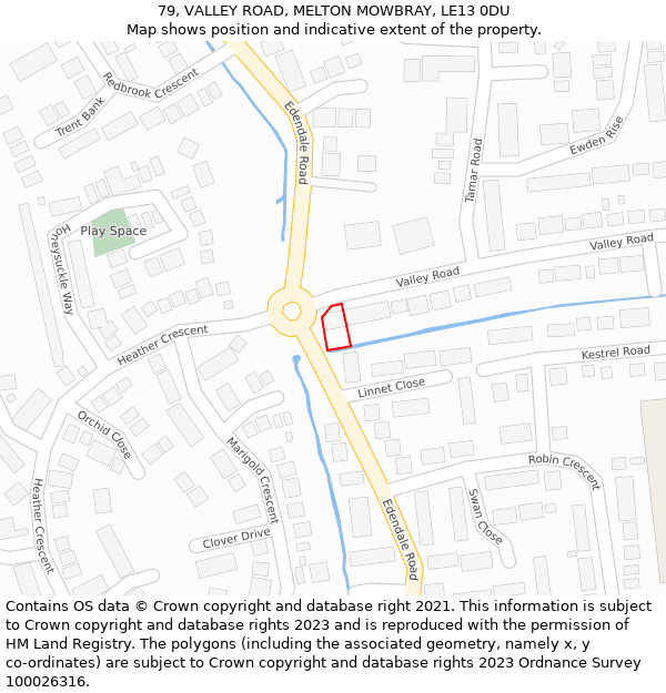 79, VALLEY ROAD, MELTON MOWBRAY, LE13 0DU: Location map and indicative extent of plot