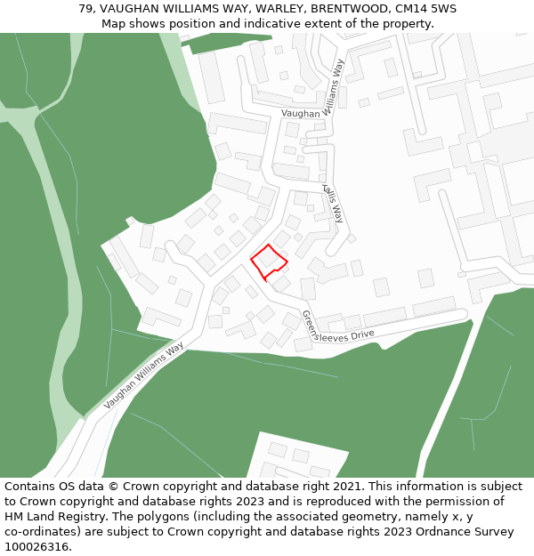 79, VAUGHAN WILLIAMS WAY, WARLEY, BRENTWOOD, CM14 5WS: Location map and indicative extent of plot