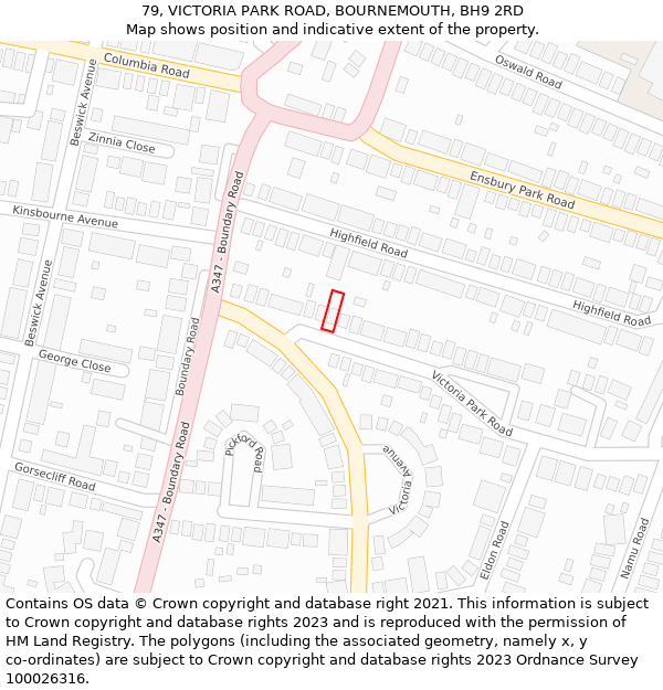 79, VICTORIA PARK ROAD, BOURNEMOUTH, BH9 2RD: Location map and indicative extent of plot