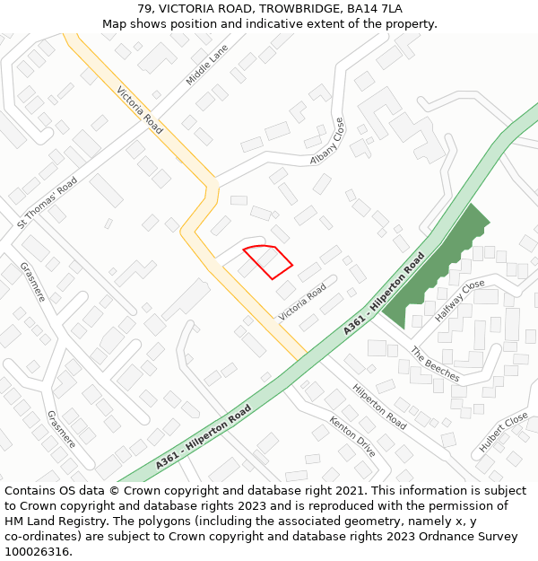 79, VICTORIA ROAD, TROWBRIDGE, BA14 7LA: Location map and indicative extent of plot