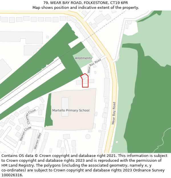 79, WEAR BAY ROAD, FOLKESTONE, CT19 6PR: Location map and indicative extent of plot