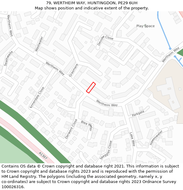 79, WERTHEIM WAY, HUNTINGDON, PE29 6UH: Location map and indicative extent of plot