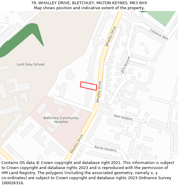 79, WHALLEY DRIVE, BLETCHLEY, MILTON KEYNES, MK3 6HX: Location map and indicative extent of plot