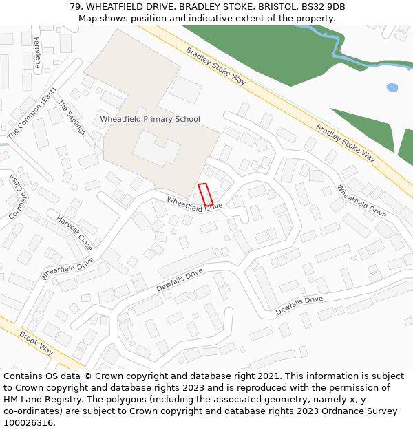 79, WHEATFIELD DRIVE, BRADLEY STOKE, BRISTOL, BS32 9DB: Location map and indicative extent of plot