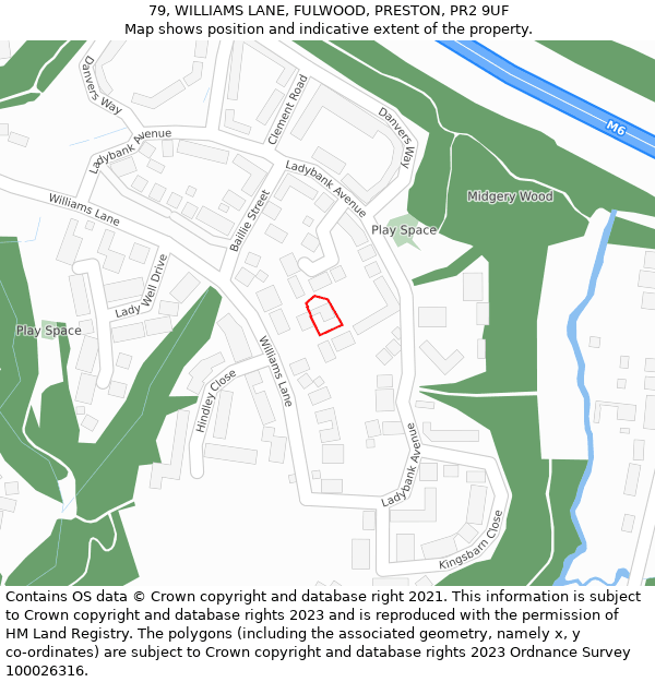 79, WILLIAMS LANE, FULWOOD, PRESTON, PR2 9UF: Location map and indicative extent of plot