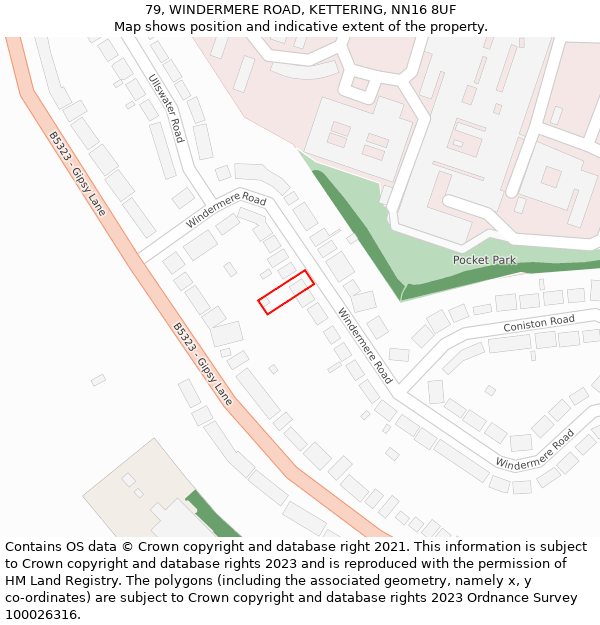 79, WINDERMERE ROAD, KETTERING, NN16 8UF: Location map and indicative extent of plot