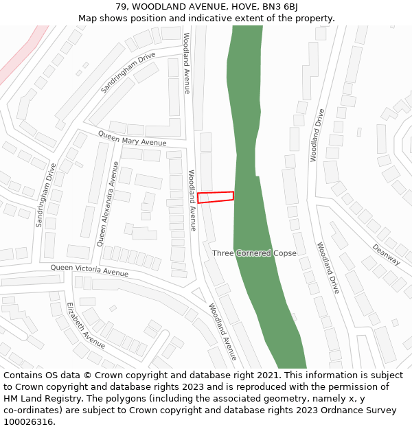 79, WOODLAND AVENUE, HOVE, BN3 6BJ: Location map and indicative extent of plot