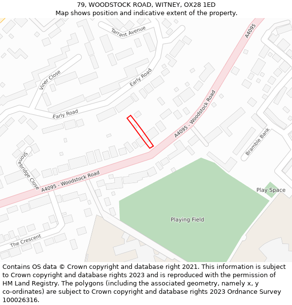 79, WOODSTOCK ROAD, WITNEY, OX28 1ED: Location map and indicative extent of plot