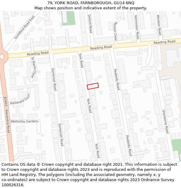 79, YORK ROAD, FARNBOROUGH, GU14 6NQ: Location map and indicative extent of plot