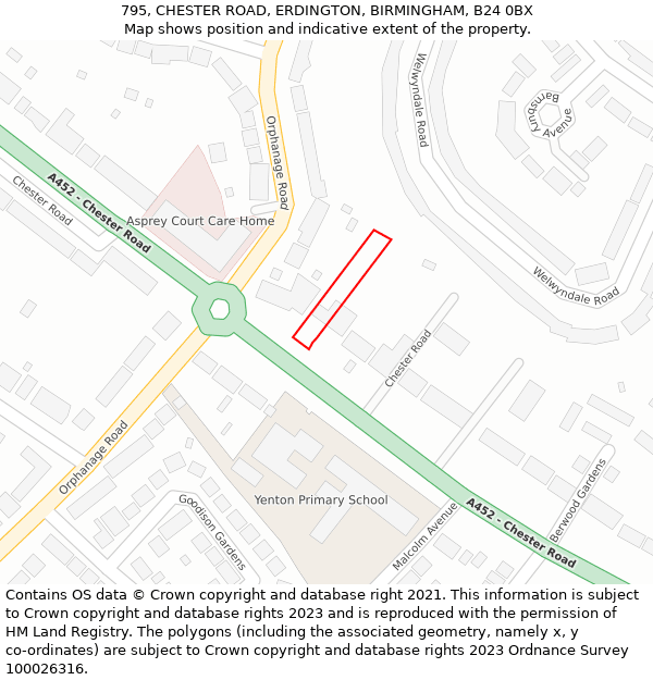 795, CHESTER ROAD, ERDINGTON, BIRMINGHAM, B24 0BX: Location map and indicative extent of plot