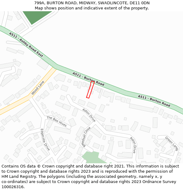 799A, BURTON ROAD, MIDWAY, SWADLINCOTE, DE11 0DN: Location map and indicative extent of plot