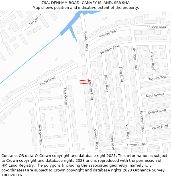 79A, DENHAM ROAD, CANVEY ISLAND, SS8 9HA: Location map and indicative extent of plot