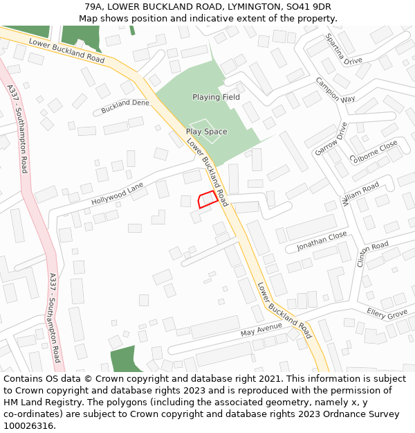 79A, LOWER BUCKLAND ROAD, LYMINGTON, SO41 9DR: Location map and indicative extent of plot