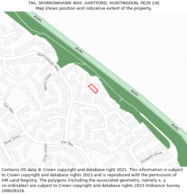 79A, SPARROWHAWK WAY, HARTFORD, HUNTINGDON, PE29 1XE: Location map and indicative extent of plot