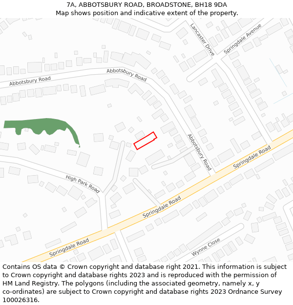 7A, ABBOTSBURY ROAD, BROADSTONE, BH18 9DA: Location map and indicative extent of plot