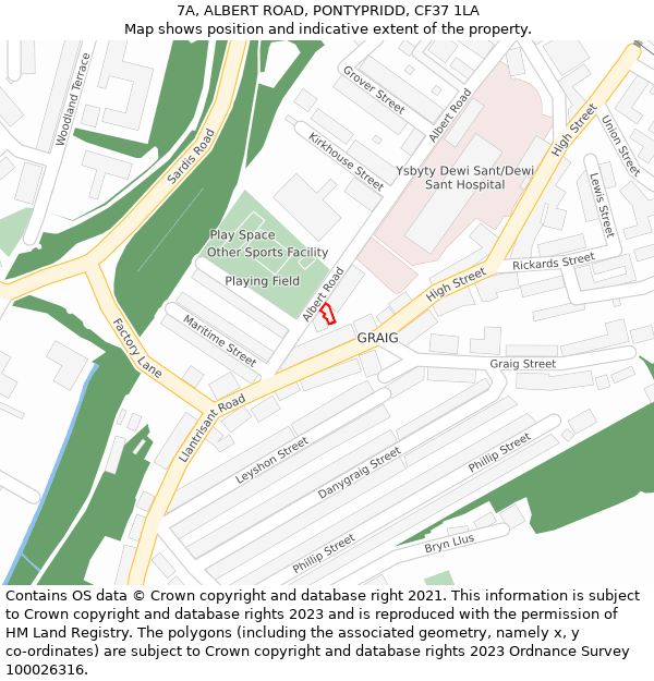7A, ALBERT ROAD, PONTYPRIDD, CF37 1LA: Location map and indicative extent of plot