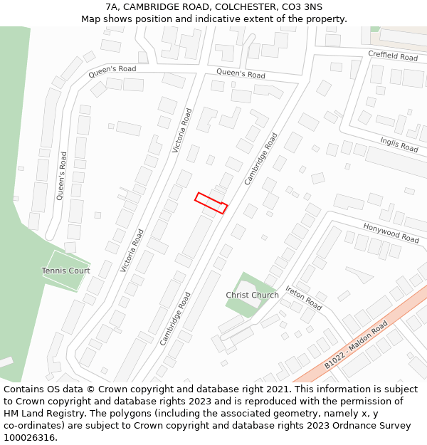 7A, CAMBRIDGE ROAD, COLCHESTER, CO3 3NS: Location map and indicative extent of plot