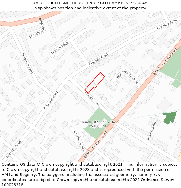 7A, CHURCH LANE, HEDGE END, SOUTHAMPTON, SO30 4AJ: Location map and indicative extent of plot