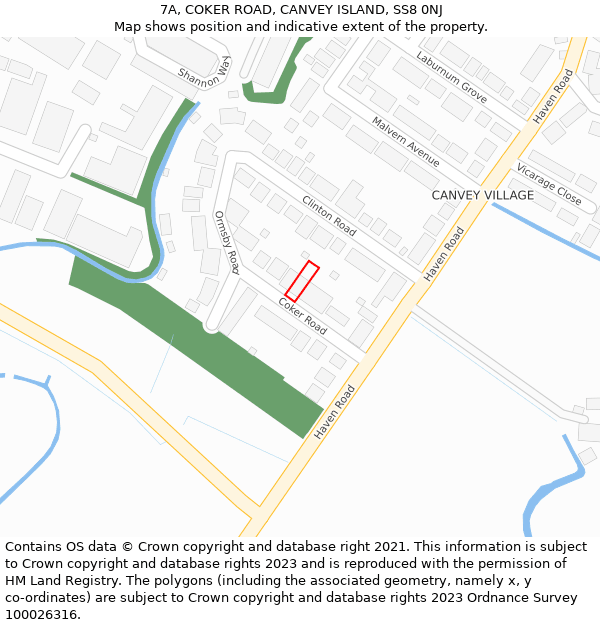 7A, COKER ROAD, CANVEY ISLAND, SS8 0NJ: Location map and indicative extent of plot