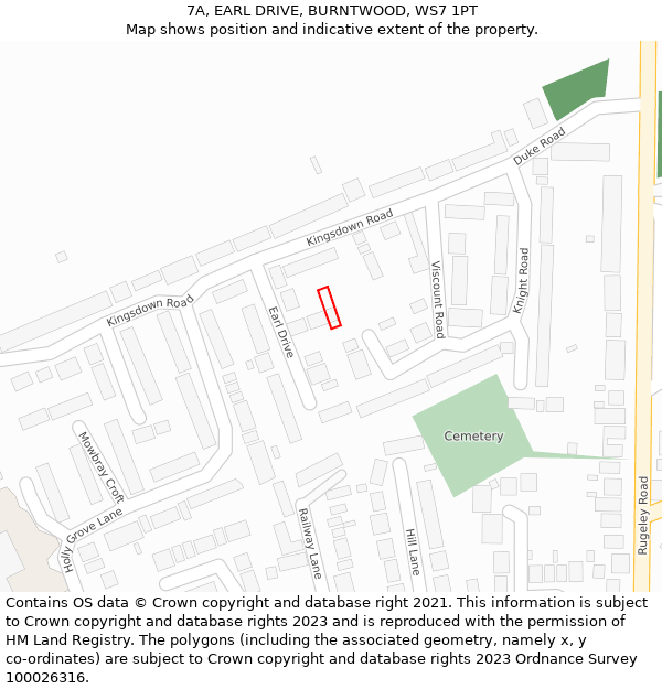 7A, EARL DRIVE, BURNTWOOD, WS7 1PT: Location map and indicative extent of plot