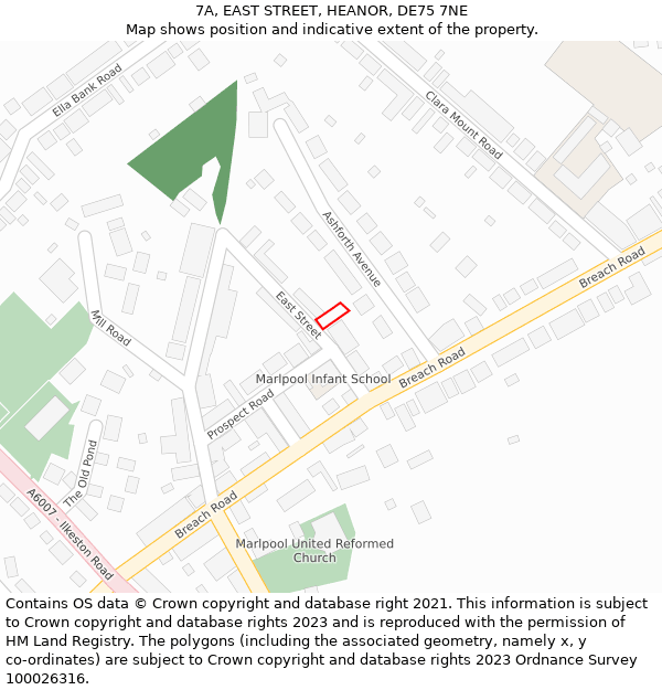 7A, EAST STREET, HEANOR, DE75 7NE: Location map and indicative extent of plot