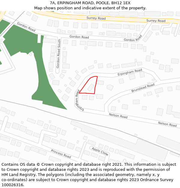 7A, ERPINGHAM ROAD, POOLE, BH12 1EX: Location map and indicative extent of plot