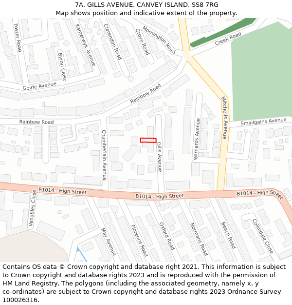 7A, GILLS AVENUE, CANVEY ISLAND, SS8 7RG: Location map and indicative extent of plot