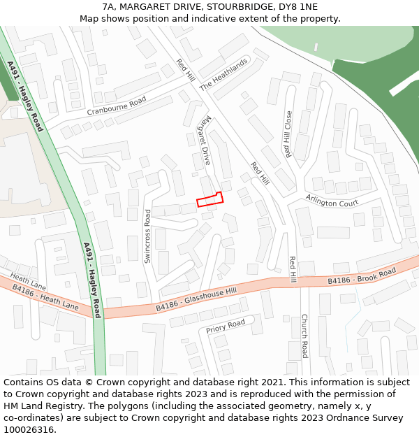 7A, MARGARET DRIVE, STOURBRIDGE, DY8 1NE: Location map and indicative extent of plot