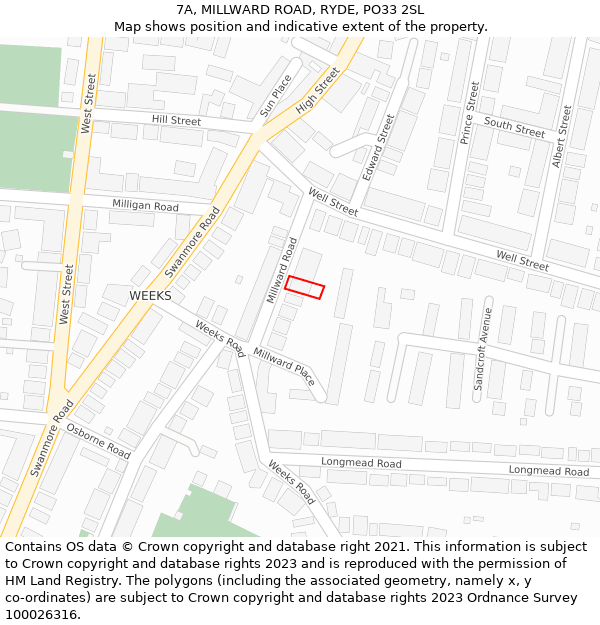 7A, MILLWARD ROAD, RYDE, PO33 2SL: Location map and indicative extent of plot
