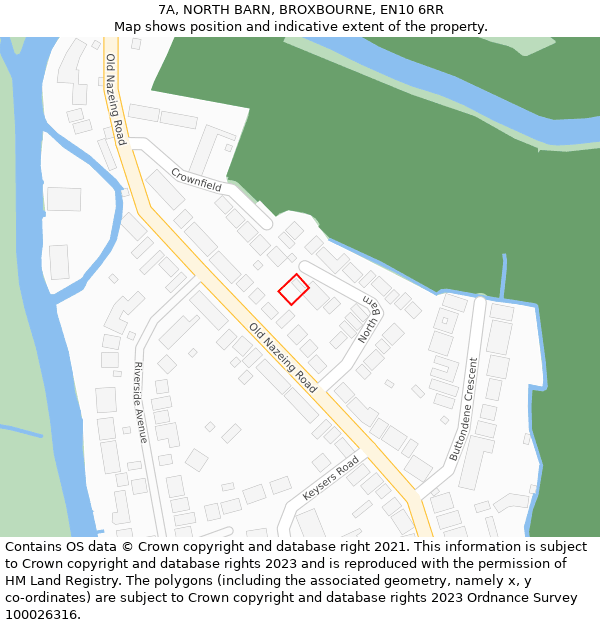 7A, NORTH BARN, BROXBOURNE, EN10 6RR: Location map and indicative extent of plot
