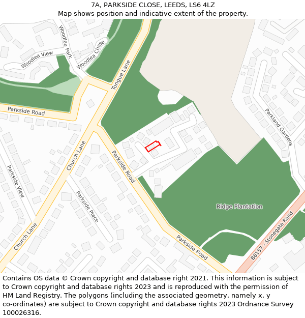 7A, PARKSIDE CLOSE, LEEDS, LS6 4LZ: Location map and indicative extent of plot