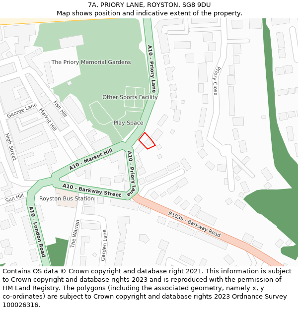 7A, PRIORY LANE, ROYSTON, SG8 9DU: Location map and indicative extent of plot