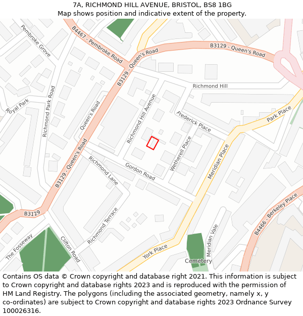 7A, RICHMOND HILL AVENUE, BRISTOL, BS8 1BG: Location map and indicative extent of plot