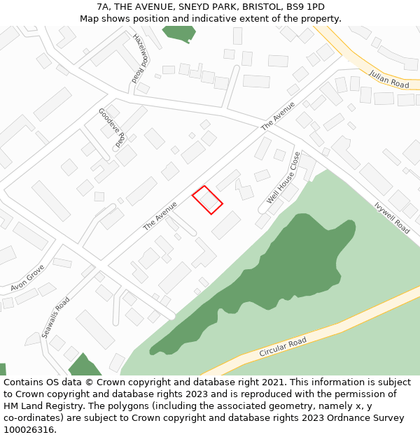 7A, THE AVENUE, SNEYD PARK, BRISTOL, BS9 1PD: Location map and indicative extent of plot
