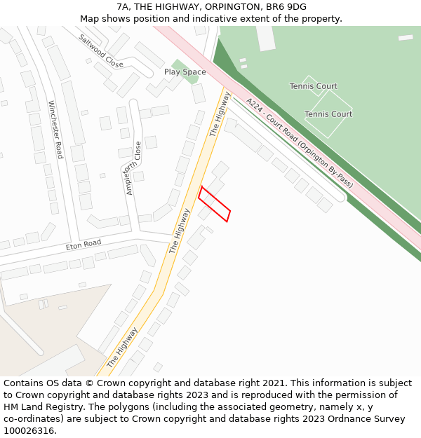 7A, THE HIGHWAY, ORPINGTON, BR6 9DG: Location map and indicative extent of plot