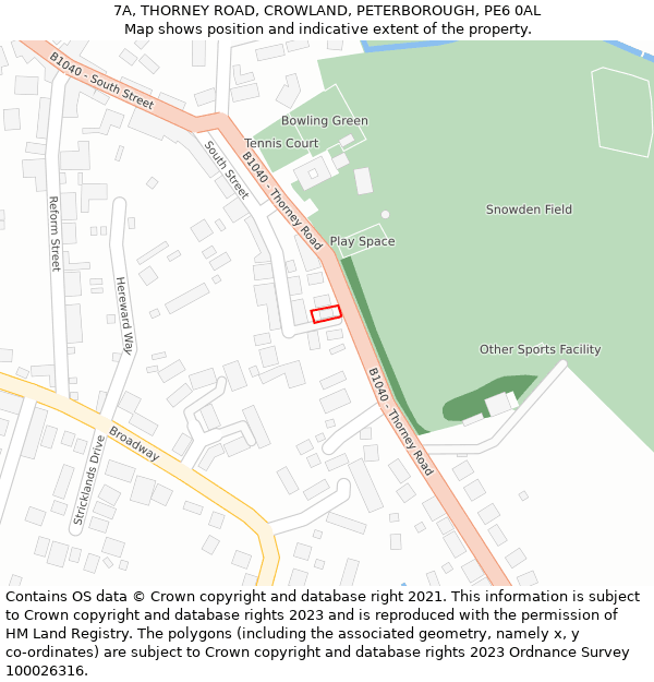 7A, THORNEY ROAD, CROWLAND, PETERBOROUGH, PE6 0AL: Location map and indicative extent of plot